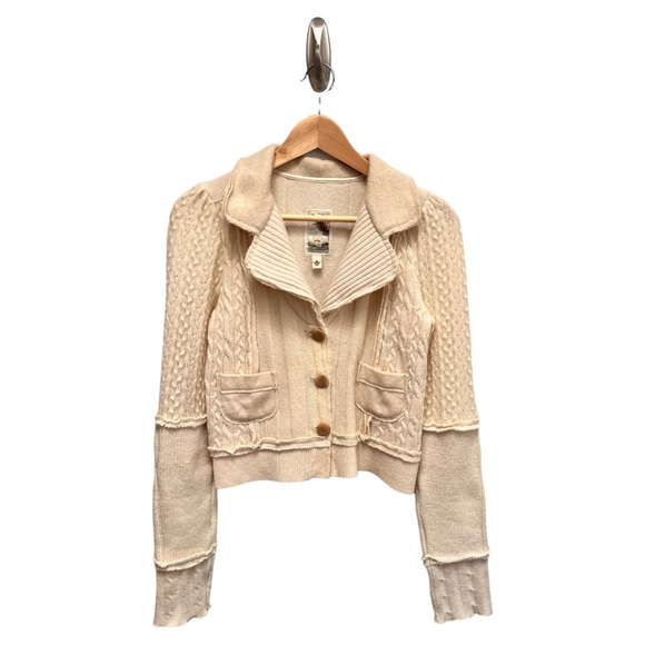 Burning Torch 100% Recycled Cashmere Cream Cardigan Sweater Jacket Size P XS B34 - Picture 1 of 6